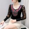 Autumn and Winter Diamond Lace Long-sleeved T-shirt for Women with Age-reducing Slim Fit and Versatile Base Shirt Top