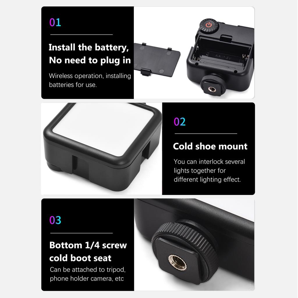 Pocket Led Light Mini Video Lampe Fotografi Lys 5600K Fargetemperatur med 25stk Beads 3 Cold