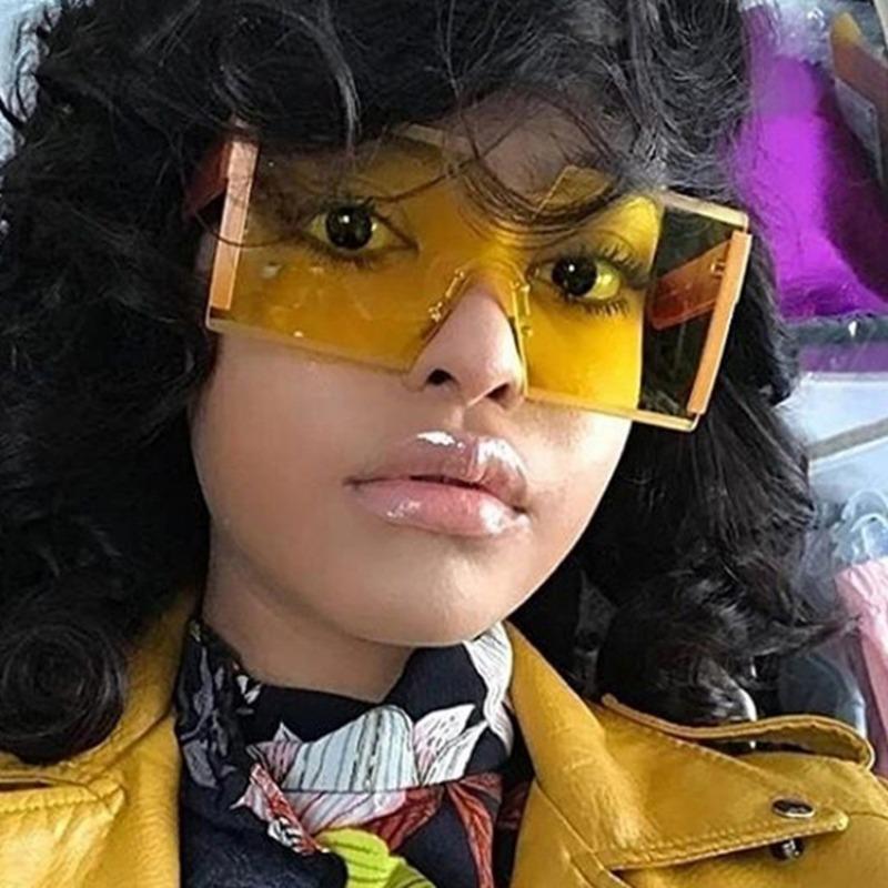 European American Conjoined Frameless UV400 Protection Sunglasses Woman Versatile Stylish Big Frame Personalized Resin Sun Glasses gafas