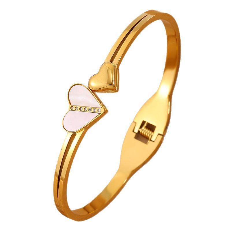 Titanium Steel , Heart-shaped Diamond-encrusted Fashionable European and American , Light Luxury and High-end Sense, Elastic Love Open Couple 