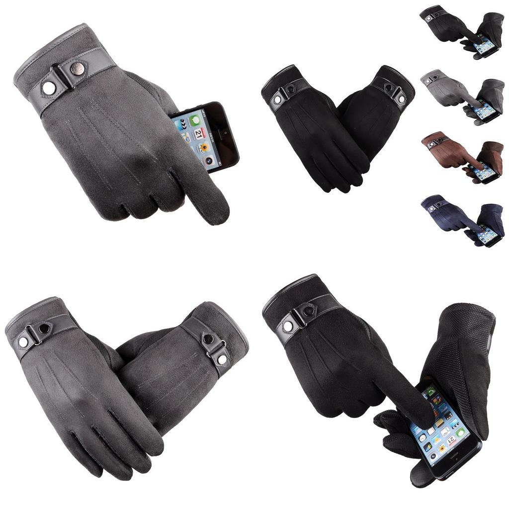 Men's Winter Warm Suede Pu Leather Fleece Lined Touch Screen Driving Gloves Perfect For Outdoor Activities