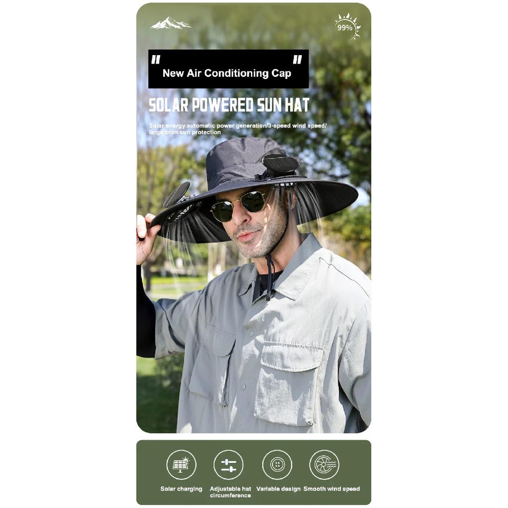 Outdoor solar-powered fan hat, breathable fishing sun hat, with adjustable fan direction and wind speed function