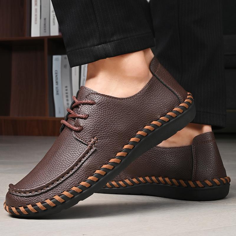 Fashion Leather Outdoor Walking Lace-up Sneakers Fashion Male Leisure Vacation Soft Driving Shoes 2024 New High-quality Men Casual Shoes