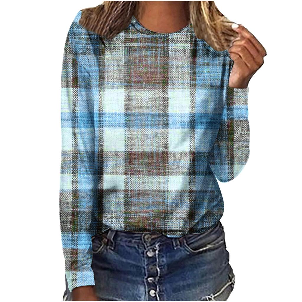 Plaid Striped Retro Women T-Shirts Spring Autumn Long Sleeve Comfort Street 3D Print Female Tee 3XL Plus Size Casual Tops