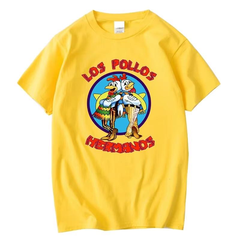 LOS POLLOS Hermanos Funny Printed TShirt Men Fashion Casual Short Sleeves Summer Cotton Breathable Tshirt Chicken Brothers Tees