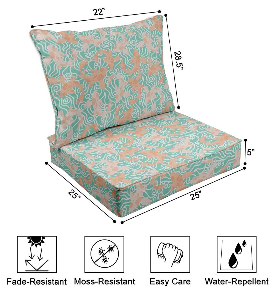 Vargottam Printed Outdoor Deep  Seat  Patio  Cushions Set 2pcs Seat Set All Weather Replacement