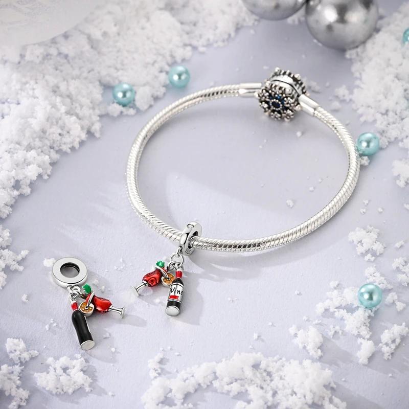 Charm Elegant Copper Champagne Cocktail Pendants Bead Fits Charm Plata Genuine Bracelets Bead Women Jewelry Crafting