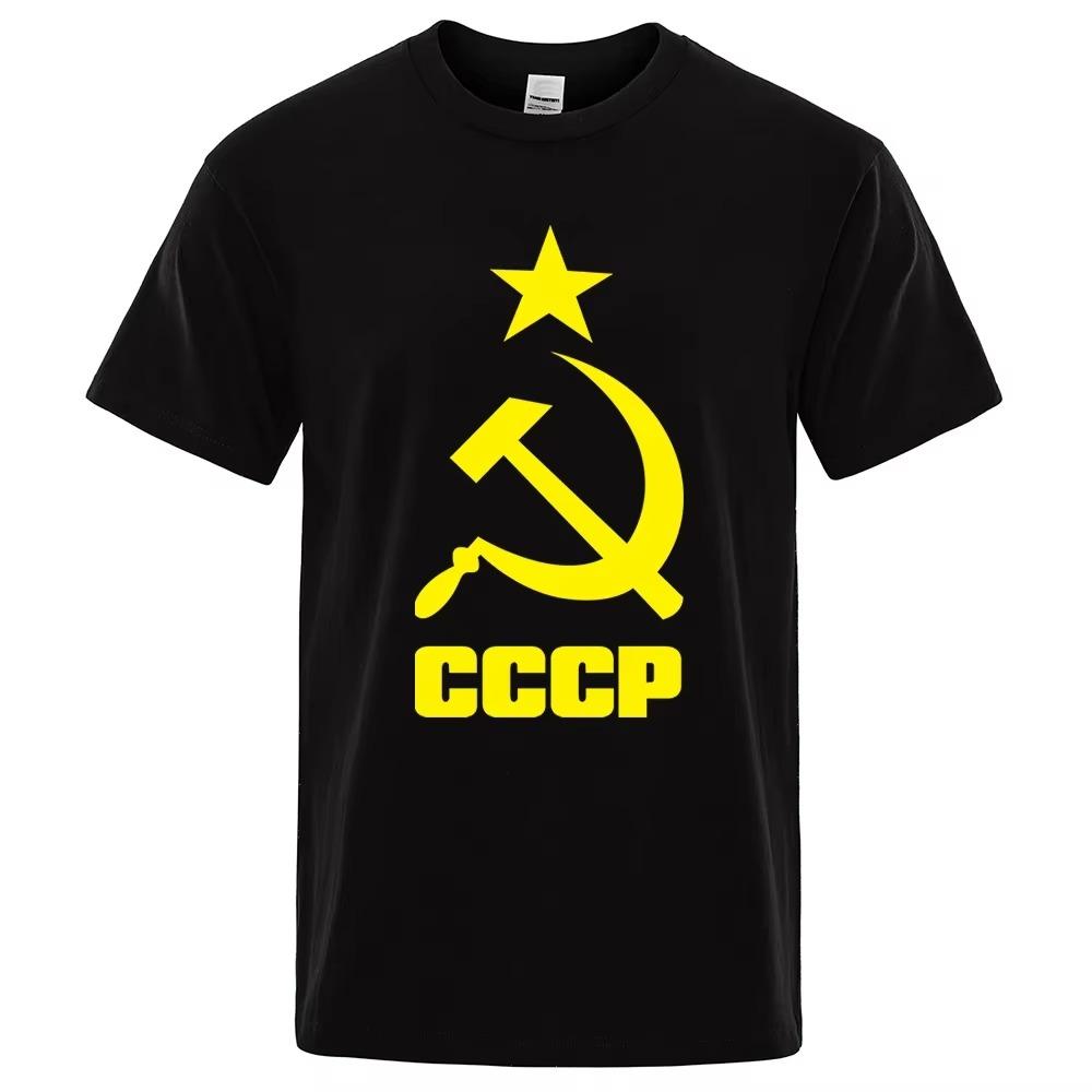 

CCCP Русские футболки мужские СССР Советский Союз Мужская футболка с коротким рукавом Москва Мужские футболки Брендовые топы с круглым вырезом Хлопок Одежда больших размеров XXXXXL чёрный