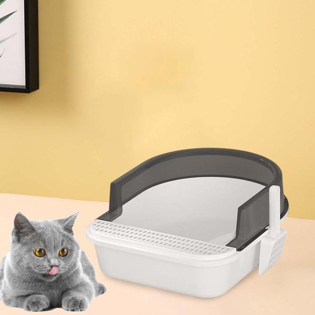 Cat Litter Box Heighten Open Top Pet Litter Tray Semi Closed Kitty Litter Pan Cat Sand Box Container for All Kinds of Cat Litter