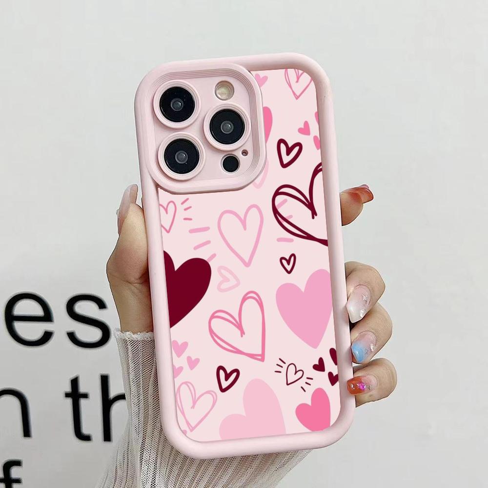 Pink cartoon heart-shaped design phone case suitable for iPhone 17 16 15 14 13 12 11 Pro/Max/Plus anti drop and shockproof