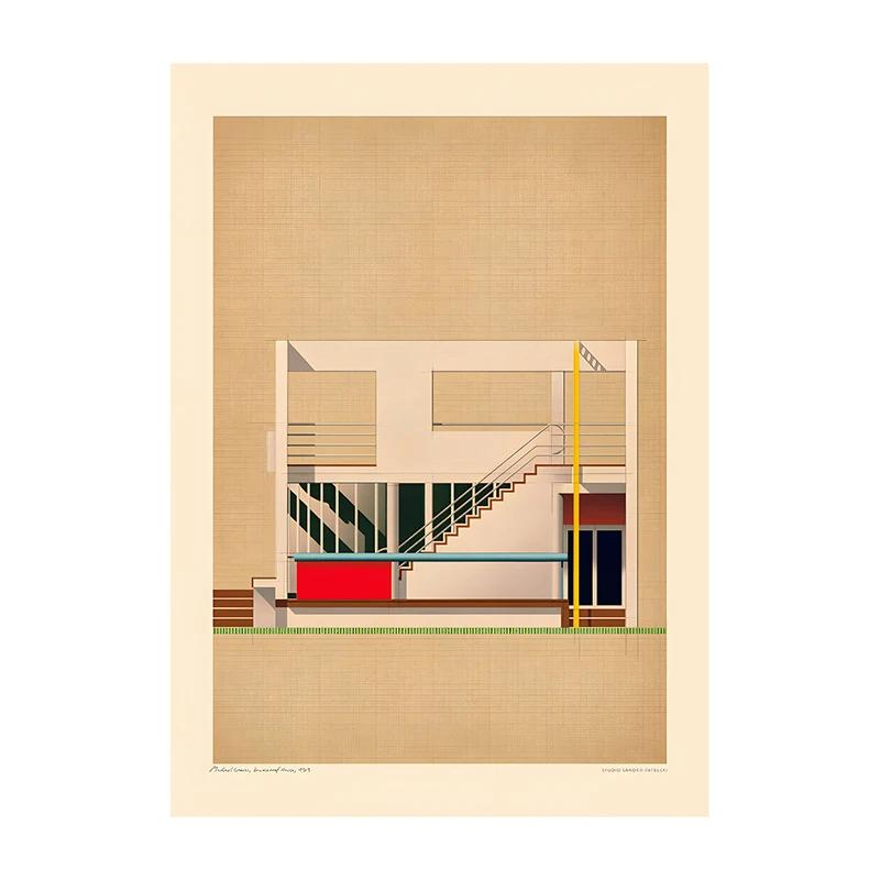 Vintage Bauhaus Residential Composition Poster Print Classic Canvas Painting Abstract Wall Art Picture for Home Decoration