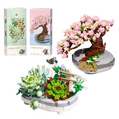 Mini blocs de construction bouquet de fleurs de cerisier succulentes en pot modèle décoration bricolage assemblé bloc de fleurs jouet pour enfants cadeau