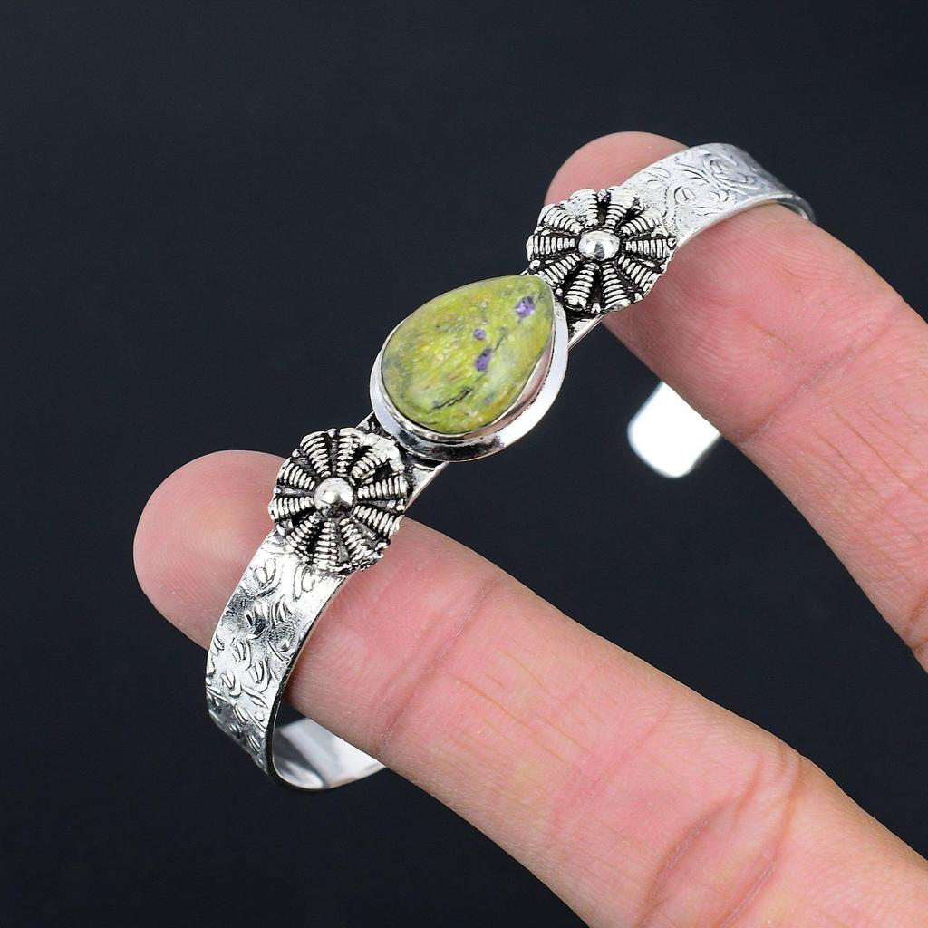 Natural Atlantisite Gemstone Bangle Adjustable 925 Sterling Silver Jewelry