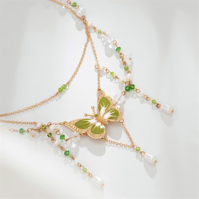 Green Butterfly Necklace Asymmetric Butterfly Choker Fairycore Necklace Green Fairy Necklace