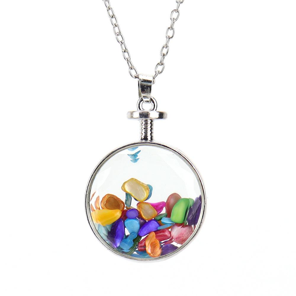 Colorful Natural Gravel Round Section Pendant, Gravel Polished Tiger Eye Drift Bottle Necklace N621
