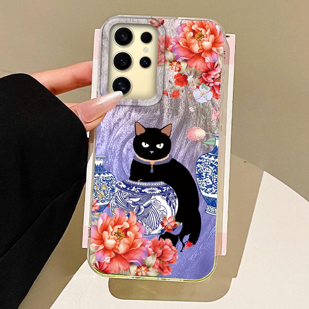 

Роскошные чехлы для телефонов с черным котом и цветами Чехол для телефона для Samsung Galxy A56 A16 A26 A36 A55 A35 A15 S24 S25 Чехол Силиконовая задняя крышка Samsung S23 Ultra белый