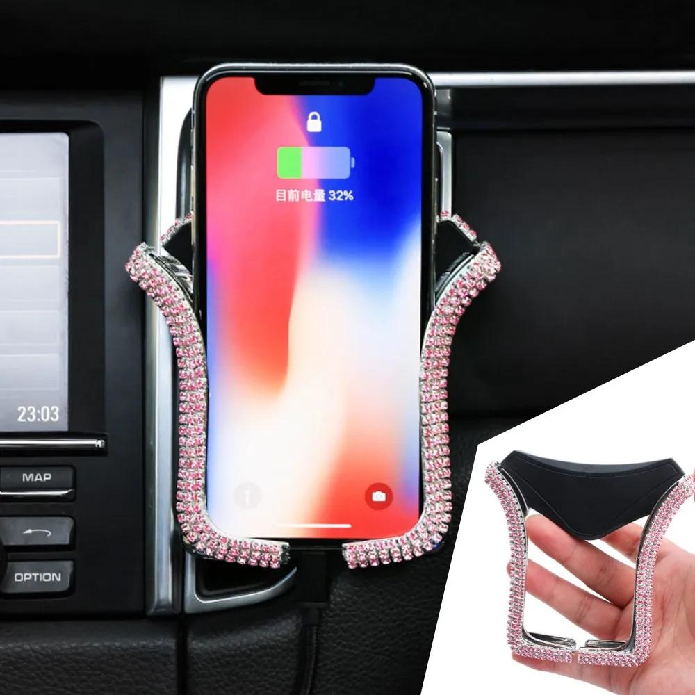 1 ks držák na telefon do auta s třpytivými křišťálovými kamínky, klip na mřížku ventilace auta, univerzální příslušenství pro interiér auta