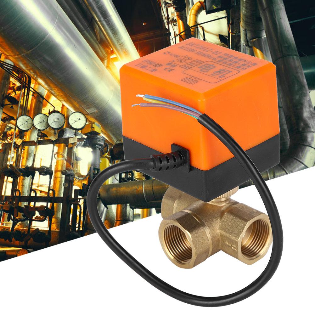 Motorized Ball Valve L Shape Orange Brass Electric Valves 3‑Wire 2‑Control 1.6MPa 6W AC220V G3 4 pouces