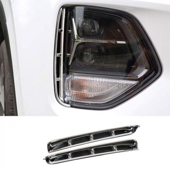 Exterior Front Fog Light Strip Cover For Hyundai Santa Fe 19- Chrome Silver