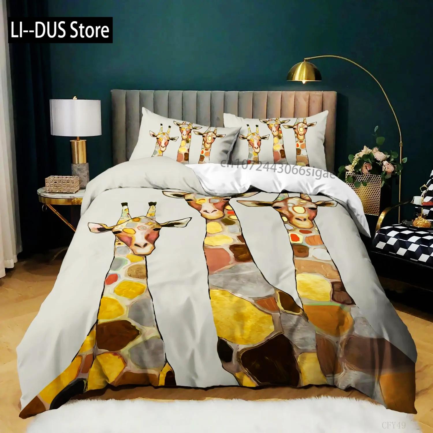 

Рожевий Білий Підодіяльник Жираф Постільна Білизна Розмір Квін/Кінг/Двоспальний Тварини Зоопарку Комплект Постільної Білизни 3 Предмети Барвистий Жираф Покривало на Ліжко EU Single(135*200cm)3pcs