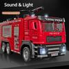 1/32 Fire Ladder Truck Water Tanker Car Toy Model Alloy Diecasting Doors Opened Water Spray Models Decorative for Children Gifts