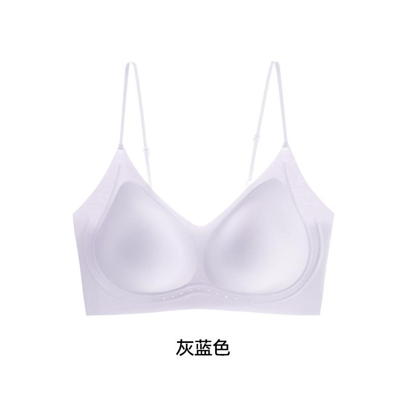 Skin-friendly mulberry silk, thin shoulder straps gathered, seamless, steel rim-free vest-type bra, comfortable, breathable and soft support