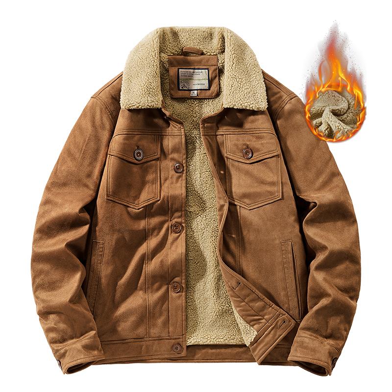 Autumn Winter Men Warm Pilot Jackets Fleece Suede Thick Coats Male Single Breasted Classic Parkas Fahion Windbreaker