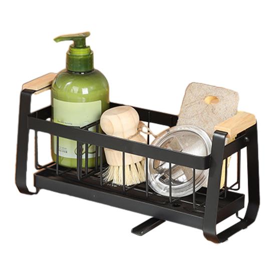 

Органайзер для раковины, держатель для кухонных губок с быстросохнущим поддоном, нескользящая конструкция, большая вместимость, органайзер для столешницы чёрный
