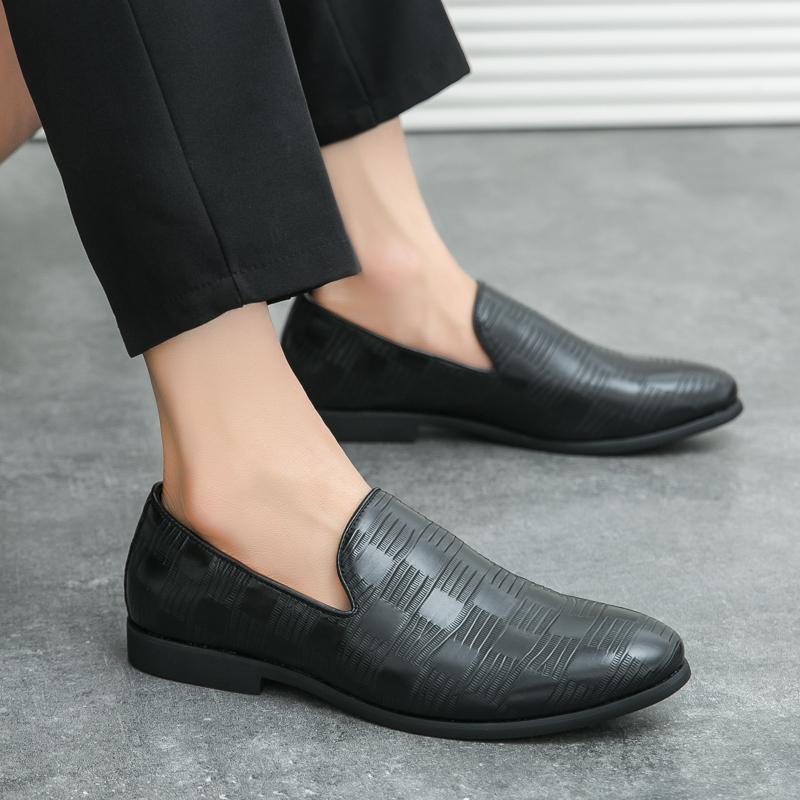 Men Loafers Leather Shoes Formal Business Flats Slip On Shoes Wedding Dress Prom Black Shoes Large Size