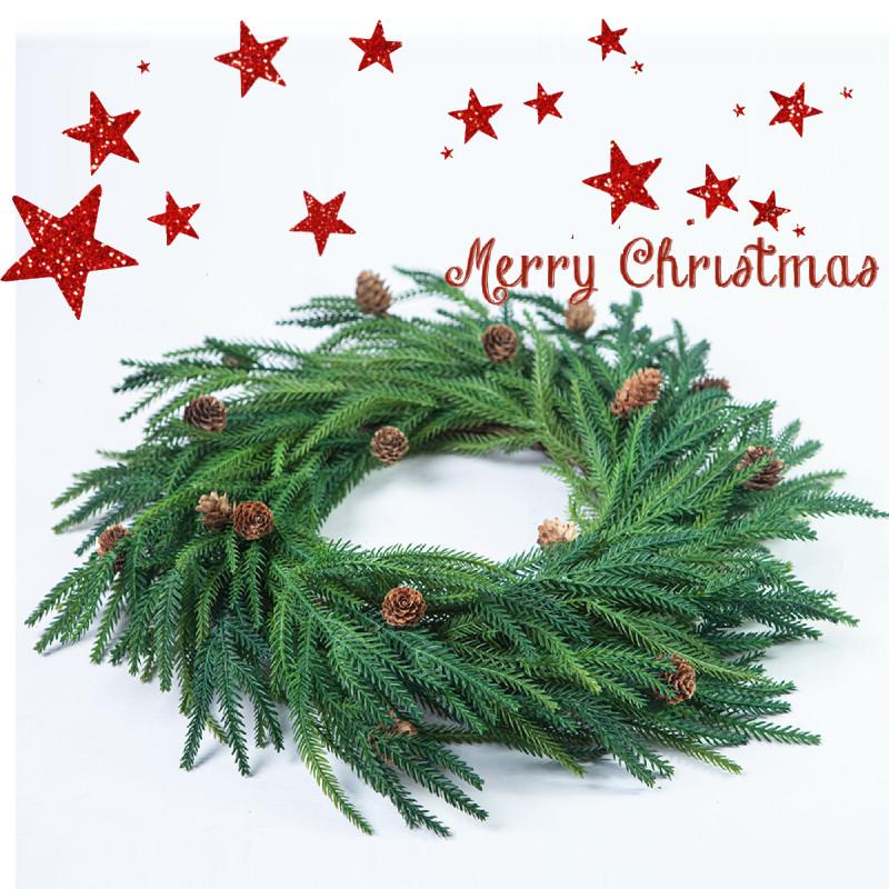 New Soft Touch Realistic Christmas Wreath With Pinecones Red Berries And Norfolk Pine Needles