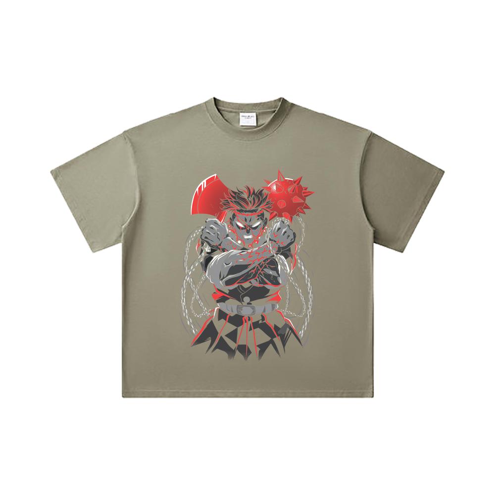 260 GSM Doppelgarn 32er Zählung 100% Baumwolle Demon Slayer V24 Gyomei Druck Unisex Schweres Baumwoll-T-Shirt