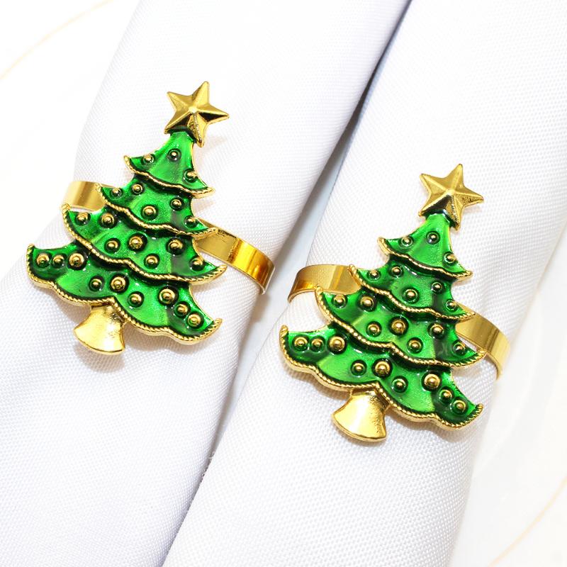 1/6Pcs Christmas Napkin Rings Xmas Tree Ornaments Christmas Home Kitchen Dinner Table Decoration New Year Party Supplies