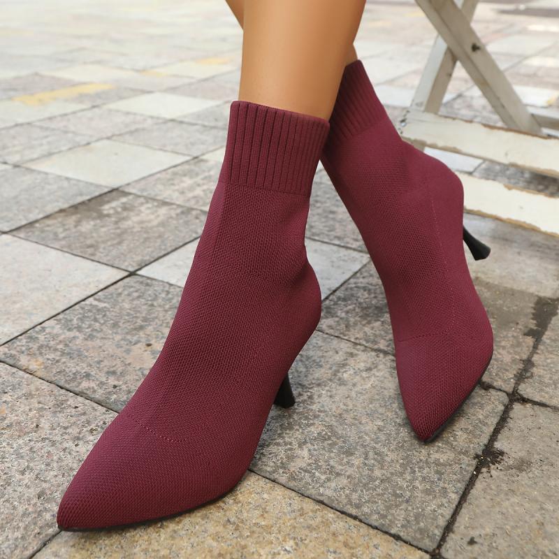 Fashion Fashion Solid Elastic Socks Boots Women 2025 Autumn Sexy Pointed Toe High Heel Ankle Boots Brand Design Solid Booties Size 43
