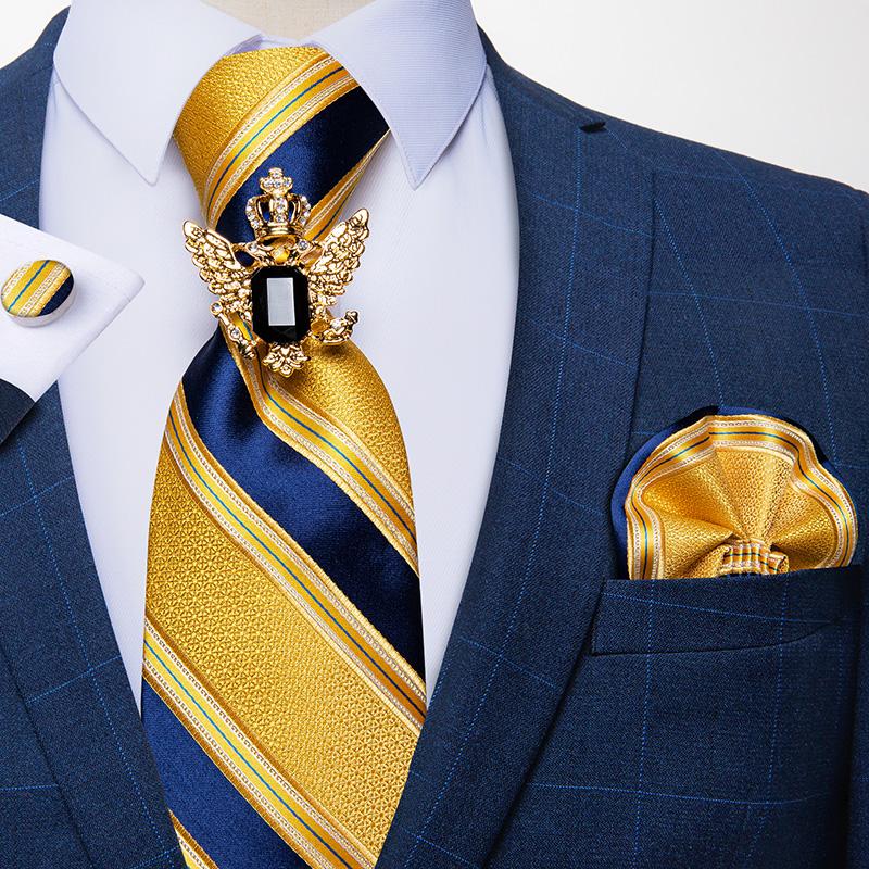 Dibangu Striped Wedding Tie Handkerchief Men's Necktie Pocket Square Ring Tie Set for Gift