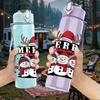 1PC Merry Christmas Snowman Group 750ml Color Plastic Sports Water Bottle Leakproof Flip Straw Lid Suitable for Sports Office Home Use