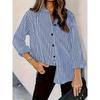 Elegante Camicia a Righe Bottonata da Donna - Blusa Casual a Manica Lunga con Collo, Poliestere Leggero, Lavabile in Lavatrice, Perfetta per l'Estate