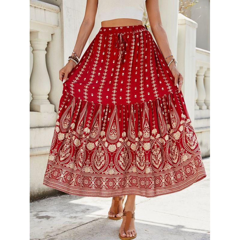 

2025 Платье макси в стиле приморского отдыха с принтом и вставками Burgundy M