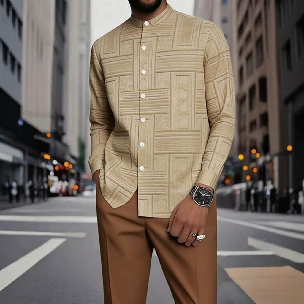 1116 Spring and Autumn Men's Men's Suit 1D Printed African Ethnic Style Stand-Up Neck Long Sleeve Pants Shirt Hugh