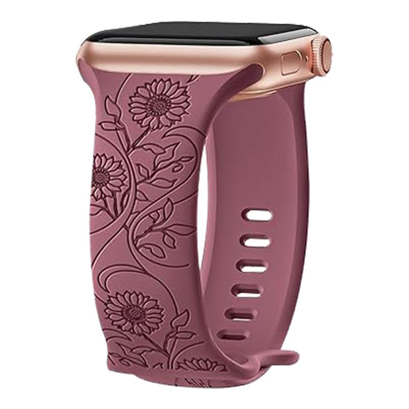 

For Apple Watch Series 10 46mm/Ultra 2 Ultra 49mm/Series 9 8 7 45mm/6 5 4 SE (2023) SE (2022) SE 44mm/3 2 1 42mm Engraved Silicone Watch Band Sunflower/Purple