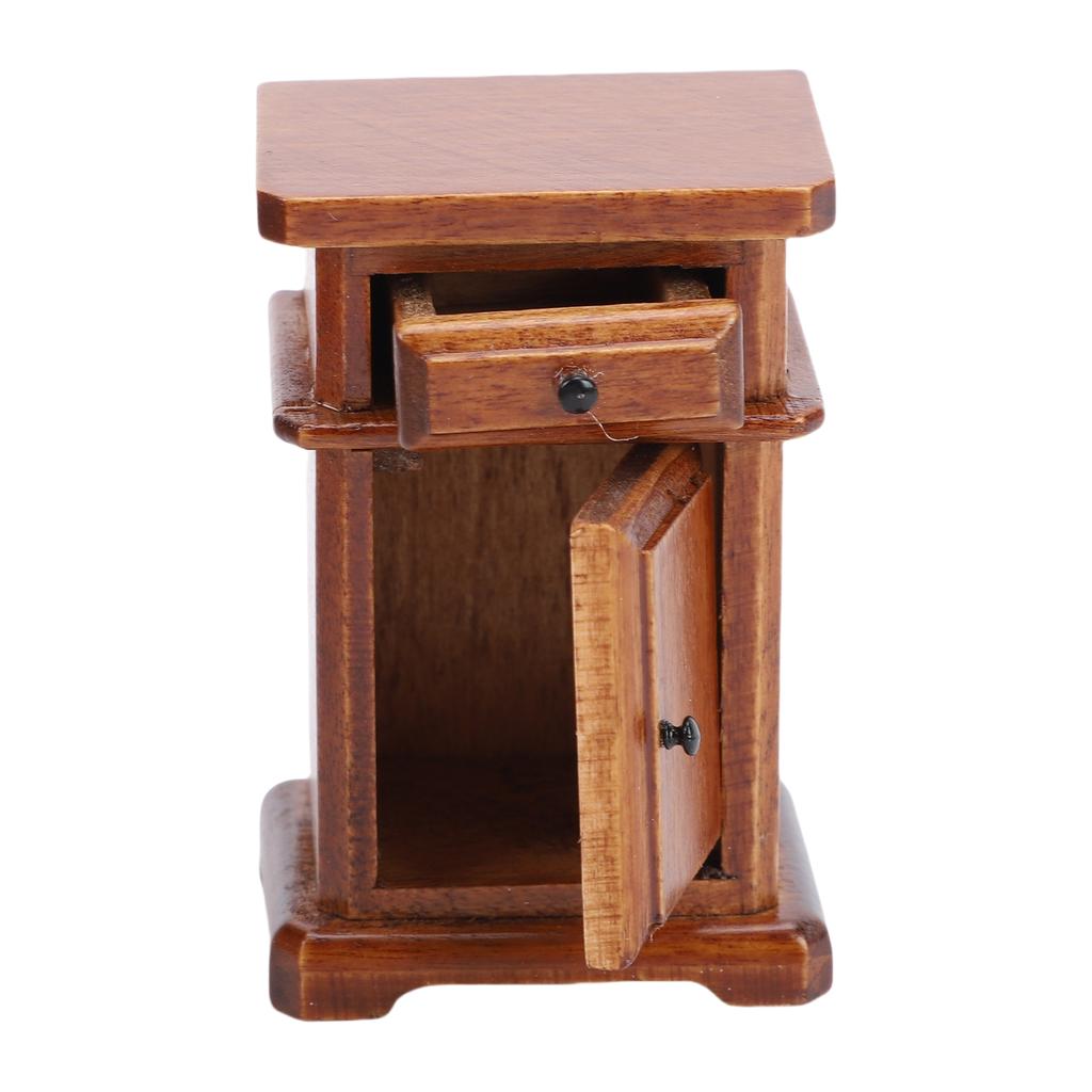 1:12 Scale Miniature Bedside Cabinet Birch Wood Furniture Nightstand with Drawer for Bedroom