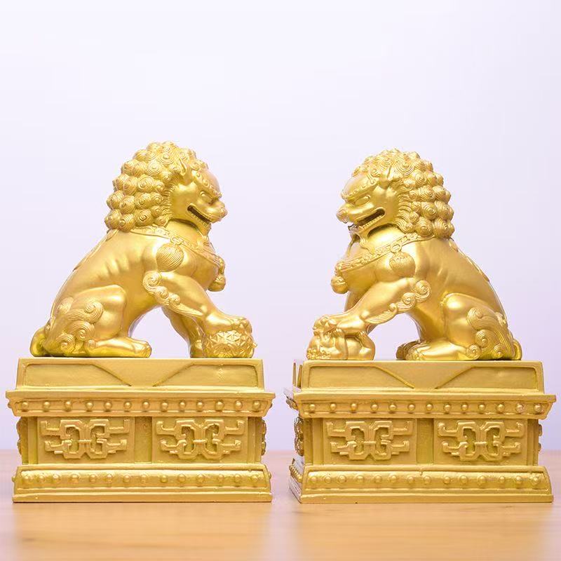Harz Beijing Palastmuseum Löwenfiguren und Statuetten Chinesische Maskottchen Haus Zimmer Büro Reichtum Glück Feng Shui Dekoration ein Paar