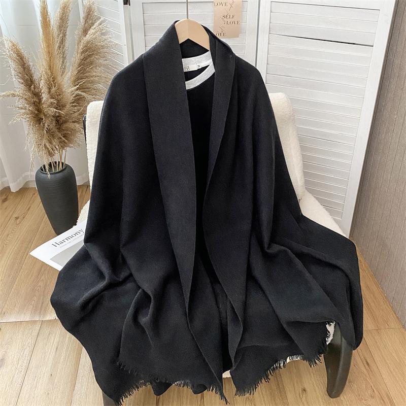 Women S Solid Color Faux Cashmere Scarf Elegant Warm Shawl