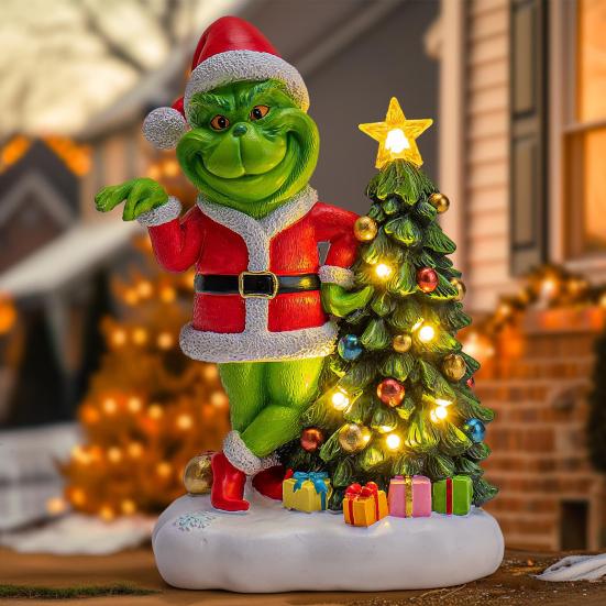 Christmas Statue With Led Lights Handmade Resin Sculpture Battery-Powered Festive