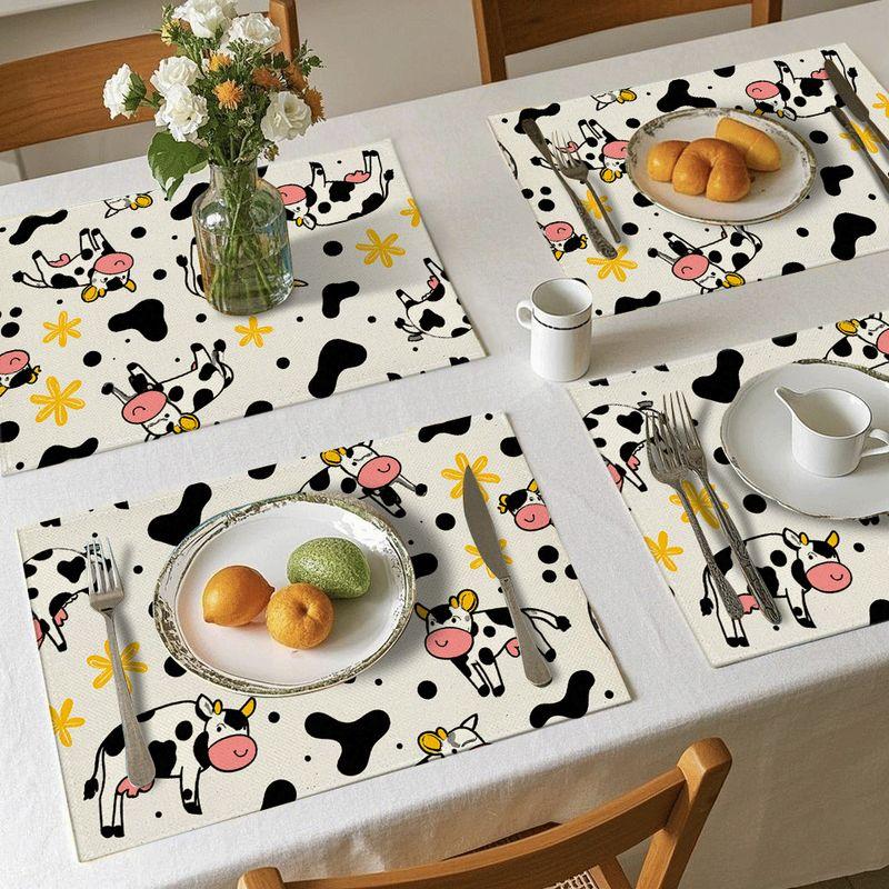 4pcs/6pcs Rectangular Cow Table Mats - Cow Print Placemats Suitable for Home,, Restaurants, Heat-Resistant Durable Fabric, Easy-to-Clean Cow-Themed Pa