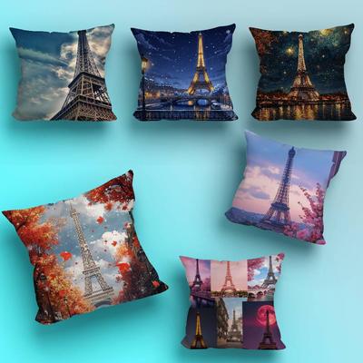 P-Paris Eiffel Art T-Tower Pillow Case Pillow Case Living Room Sofa Cushion Cover Suitable For Home Bedroom Room Decoration