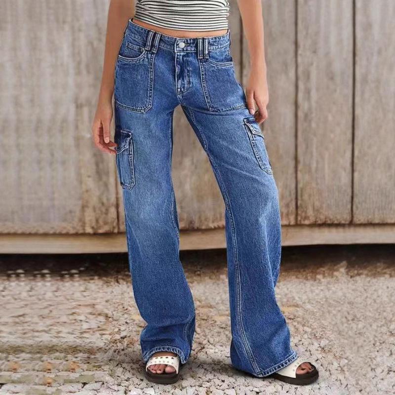 

Women s Stretch Slim Fit Cargo Pants with Large Pockets Extra Large синий