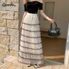 French Floral Tiered Skirt Lace Trimmed Tulle Ankle-length Sweet & Romantic Fall Style QT2854