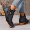 Fashion Women's oversized short round-toe side zipper ankle boots, 2025 model, thick-heeled fashion boots