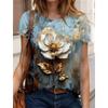 Fashion Women's Flower Short Sleeve Crew Neck T-Shirt 3D Flower Color Printing Daily Wear Tops Comfortable Polyester Tees