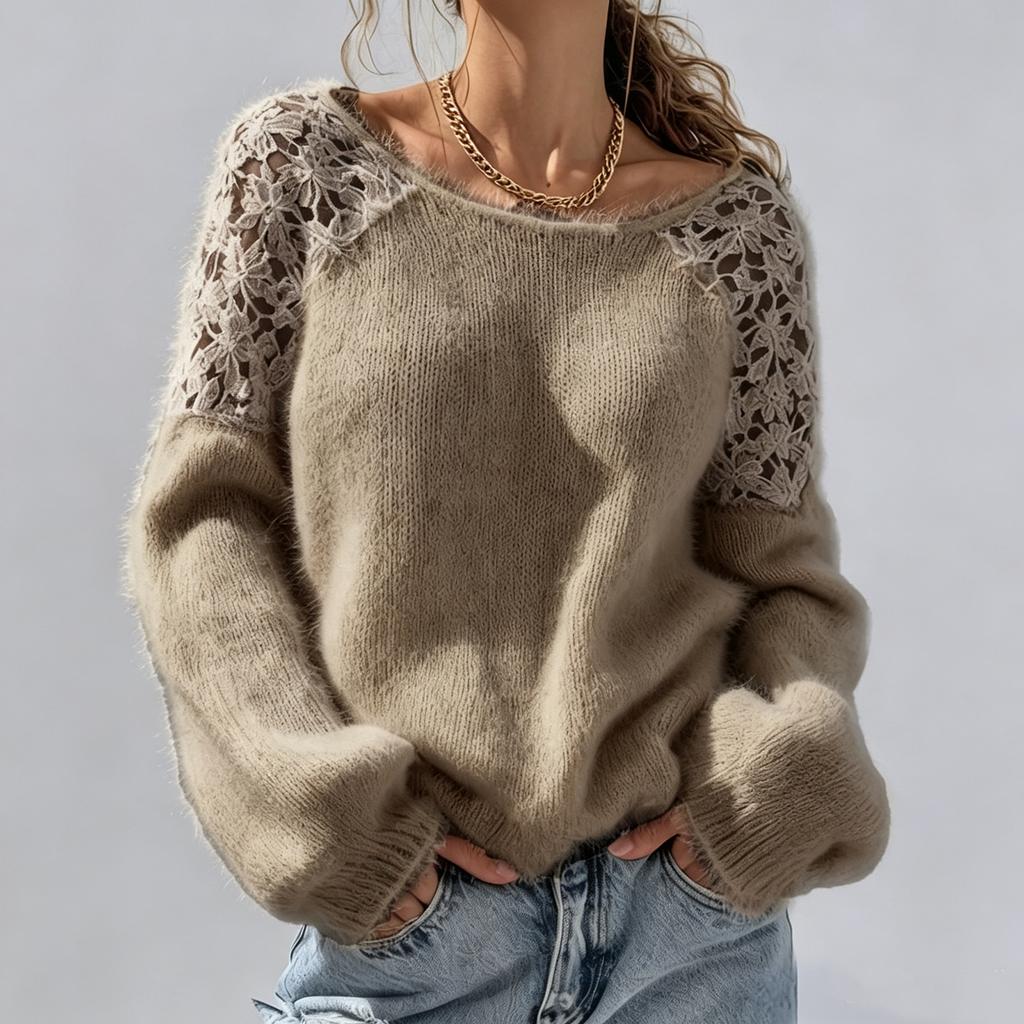 Women's Color Crewneck Pullover Sweater, Hand-Knit Knit Top for Fall Winter